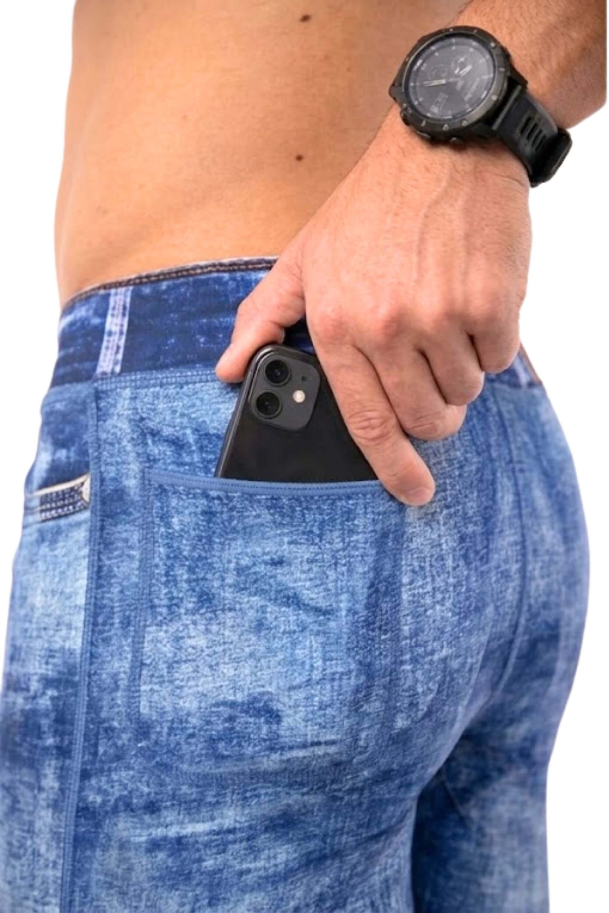 Blue Denim Compression Shorts