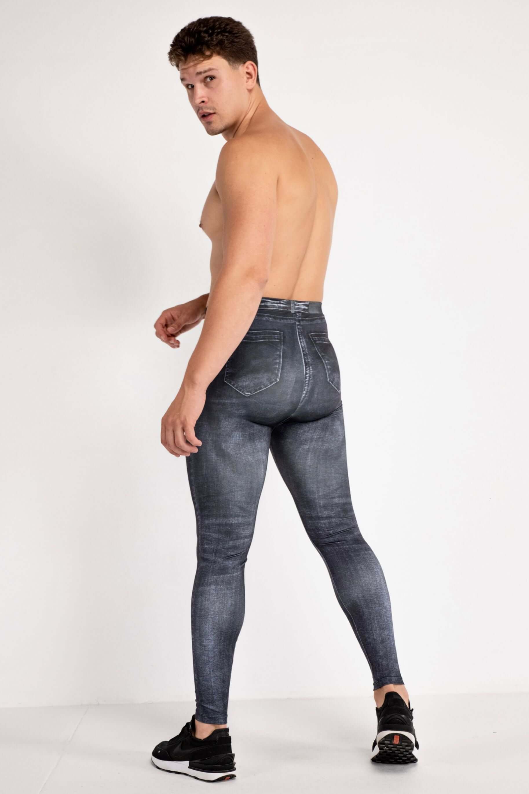 Black Jean Johnny Men's Leggings Denim Print Kapow Meggings